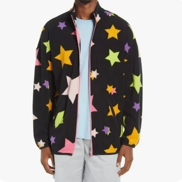𝅺bp. Be Proud Gender Inclusive Fleece Zip Jacket In Black Shooting Star sz S NWT - Picture 1 of 5